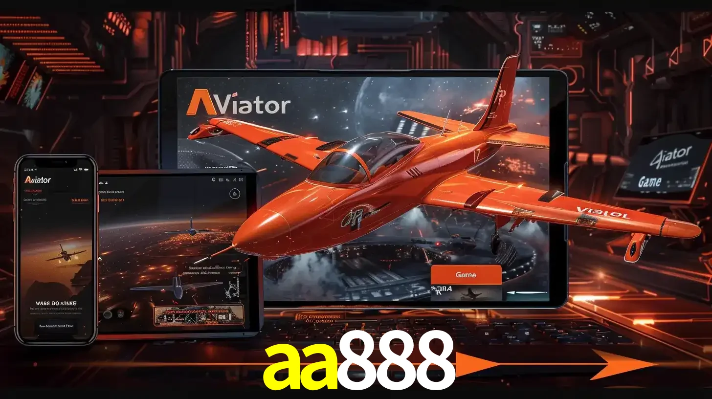 Apresentação tecnológica do jogo Aviator com um avião saindo da tela de um tablet, demonstrando a experiência imersiva em múltiplos dispositivos no aa888.