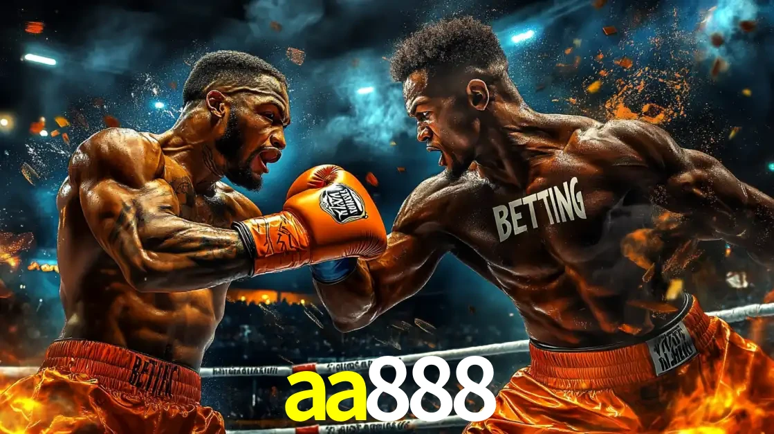 Dois boxeadores em uma luta intensa e explosiva, representando a adrenalina e as oportunidades de apostas em esportes de combate disponíveis na plataforma aa888.