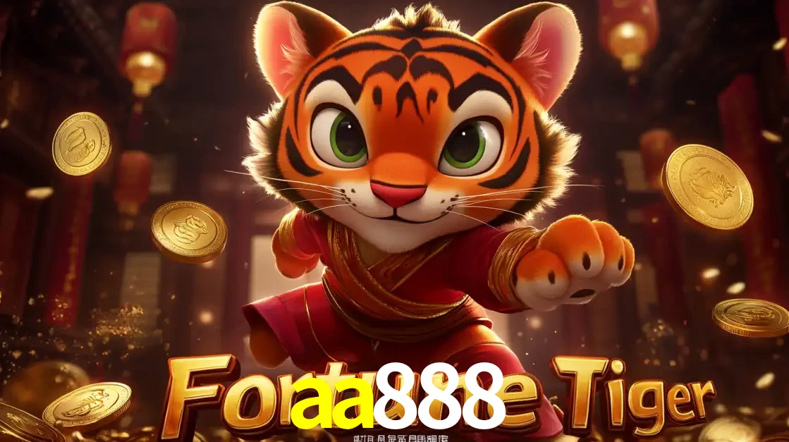 O carismático mascote do jogo de slot Fortune Tiger, um tigre fofo em pose de artes marciais, pronto para trazer sorte e multiplicadores de ganhos no cassino online aa888.