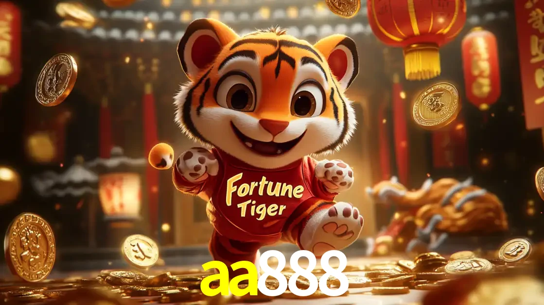O alegre personagem do Fortune Tiger correndo sobre um caminho de moedas de ouro, simbolizando os grandes prêmios e a diversão do popular jogo de slot do aa888.